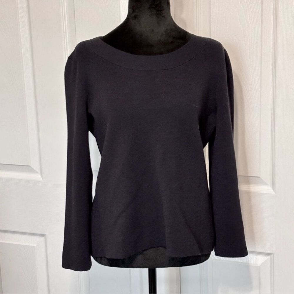 Ann Taylor Navy Blue Women's Long Sleeve Boat Neck Weave Texture Workwear Top M